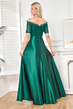 Off the Shoulder Dark Green Sparkly Sequin Long Ball Dress With Slit
