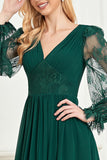 Dark Green A LineLong SLeeves Ball Dress With Lace