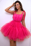 Hot Pink A Line Tulle Cute Short Cocktail Dress