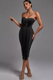 Black Bodycon Fringed Skirt Strapless Cocktail Dress with Open Back