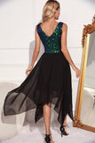 Black Green A-line Sequin Sleeveless Asymmetrical Cocktail Dress