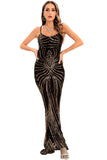 Black Bodycon Spaghetti Strap Sequins Backless Long Evening Dress