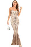 Black Bodycon Spaghetti Strap Sequins Backless Long Evening Dress