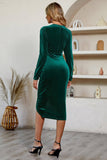 Black Bodycon Velvet Midi Holiday Party Dress With  Long Sleeves