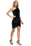 One Shoulder Velvet Holiday Party Dress with Pleated