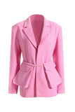 Pink Notched Lapel Women Party Blazer with Pearl Belt