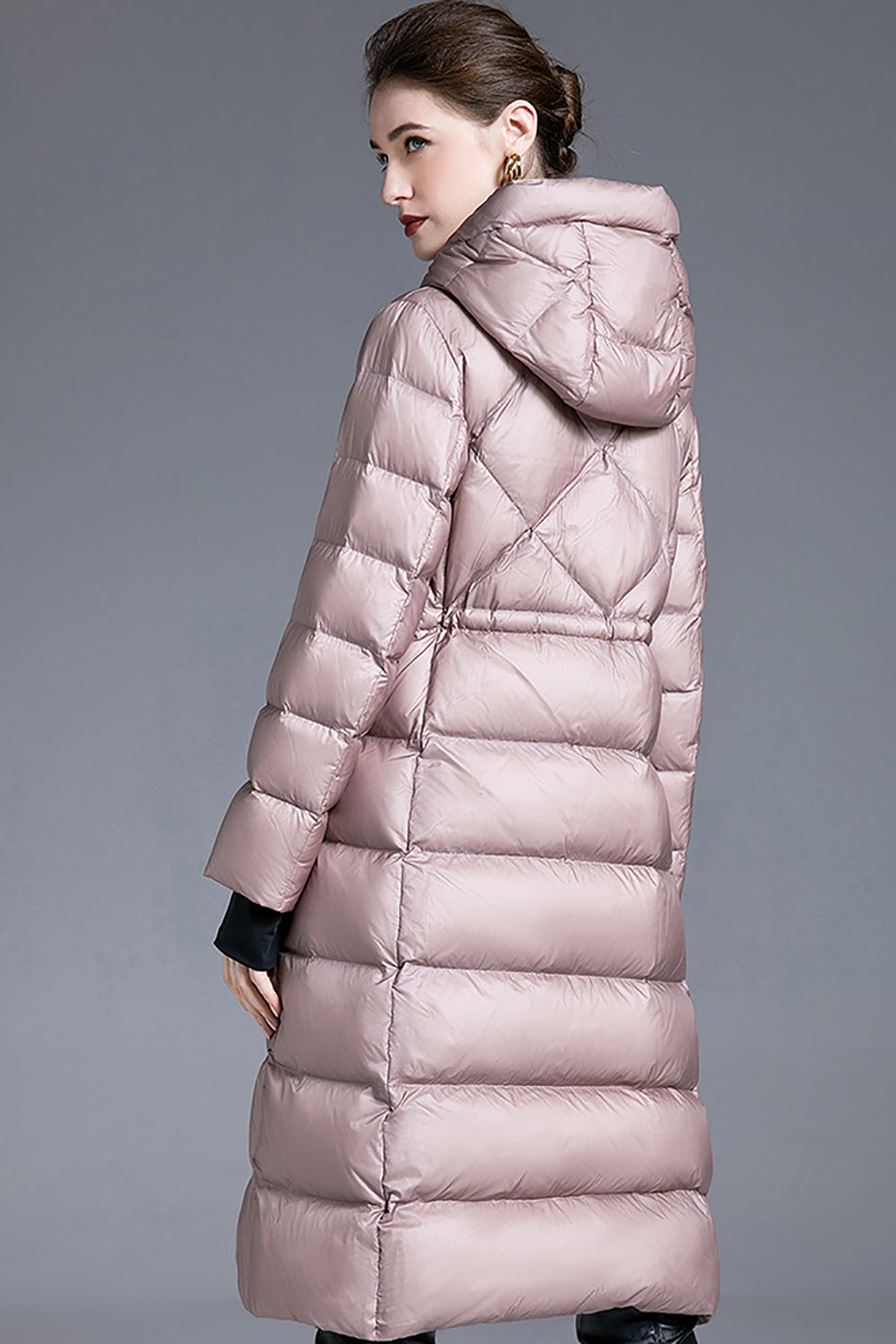 Pink Long Sleeves Winter Down Jacket with Pockets