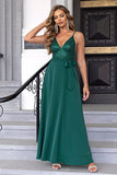 Dark Green Spaghetti Straps Sequin Holiday Dress With Slit