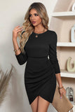 Apricot Long Sleeve Ruched Short Party Dress