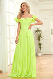Green A-Line Off the Shoulder Formal Dress with Pleated