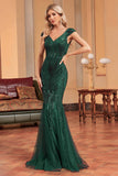 Sparkly Dark Green Mermaid Sequins Long Ball Dress