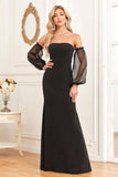 Black Sheath Removable Sleeves Sparkly Formal Evening Dress