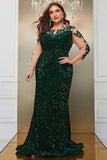 Dark Green Mermaid Plus Size Sequin Ball Dress with Appliques