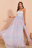 A Line Strapless Floral Tulle Ball Dress