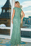 Green Mermaid Applique Floor-Length Ball Dress With Slit