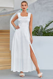 White A-Line Square Neck Long Casual Dress