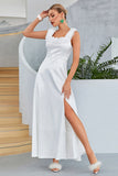 White A-Line Square Neck Long Casual Dress