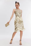 Sparkly Champagne Sequins Fringed 1920s Gatsby Dress