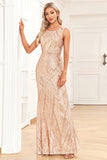 Sparkly Sleeveless Champagne Ball Dress Sequins