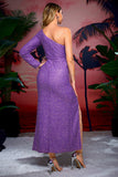 Sequins One Shoulder Purple Ball Dress with Fringes
