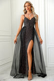Black Sequins Ball Dress with Slit