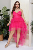 Plus Size Sparkly Fuchsia Tiered Ball Dress