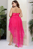 Plus Size Sparkly Fuchsia Tiered Ball Dress