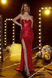 Strapless Red Mermaid Ball Dress with Pleated