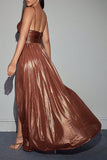 Brown A Line Ball Dress with Hollow-out