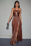 Brown A Line Ball Dress with Hollow-out