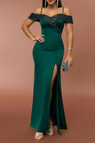 Dark Green Off the Shoulder Sparkly Ball Dress with Slit