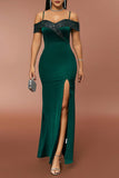Dark Green Off the Shoulder Sparkly Ball Dress with Slit