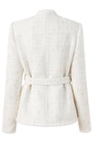 Light Luxury White Wool Splicing Small Stand Collar Women Jacket