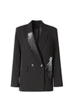 Sparkly Black Beaded 2 Piece Double Breasted Women Suit