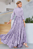Lilac Pleated A Line Long Sleeves Ball Dress