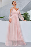 Blush Cold Shoulder Tulle Ball Dress with Polka Dots