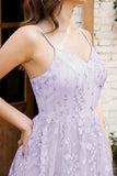 Lilac Spaghetti Straps A Line Lace Ball Dress