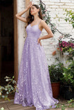 Lilac Spaghetti Straps A Line Lace Ball Dress