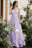 Lilac Spaghetti Straps A Line Lace Ball Dress