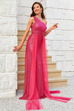 Hot Pink One Shoulder Sparkly Ball Dress