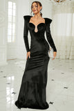 Black Sheath Mermaid Long Ball Dress With Long Sleeves