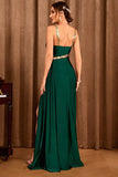 Asymmetrical Dark Green Long Ball Dress with Slit