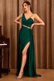 Asymmetrical Dark Green Long Ball Dress with Slit