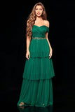 Off the Shoulder Dark Green Tiered Ball Dress with Ruffles