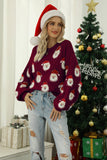 Black Christmas Santa Claus Knit Sweater with Long Sleeves
