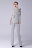Silver 2 Pieces Chiffon Mother of the Bride Pant Suits