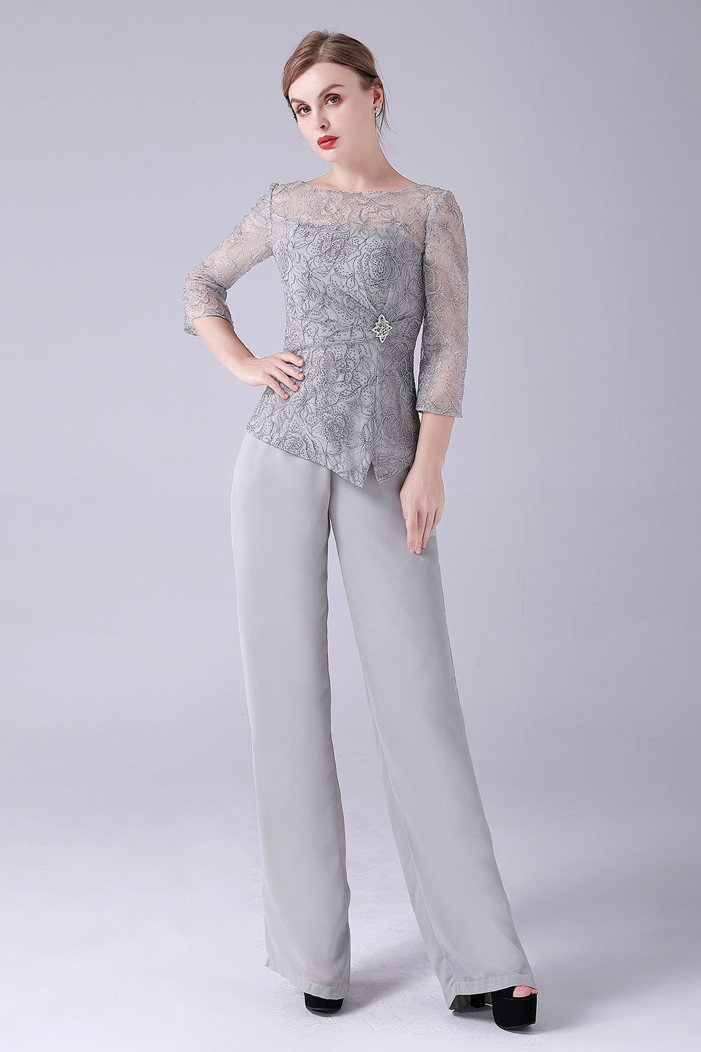 Zapaka Women Silver 2 Pieces Slim Elegant Mother of the Bride Pant Suits –  ZAPAKA NZ