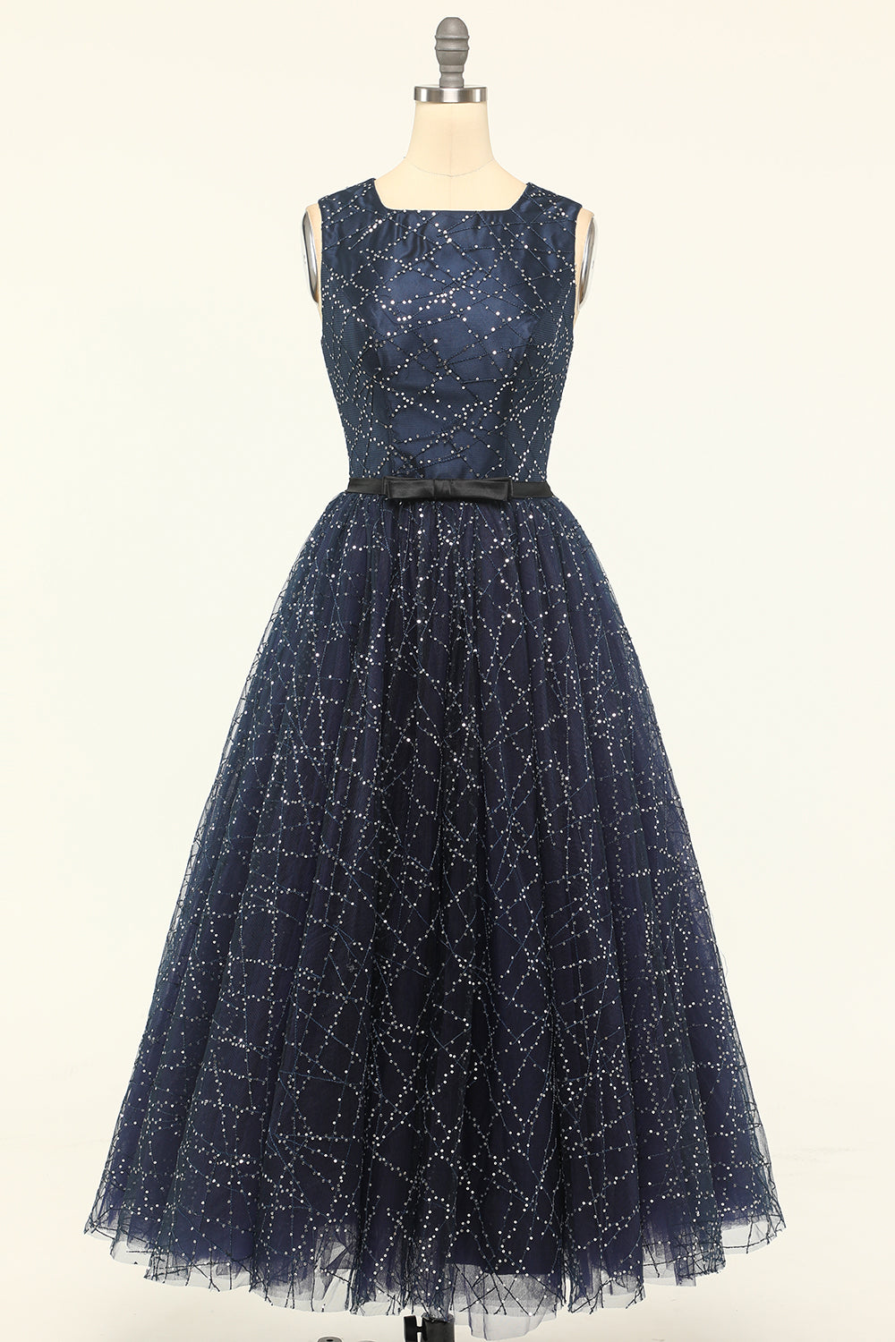 Glitter Navy Tulle Formal Party Dress
