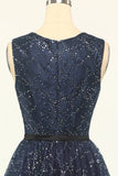 Glitter Navy Tulle Formal Party Dress