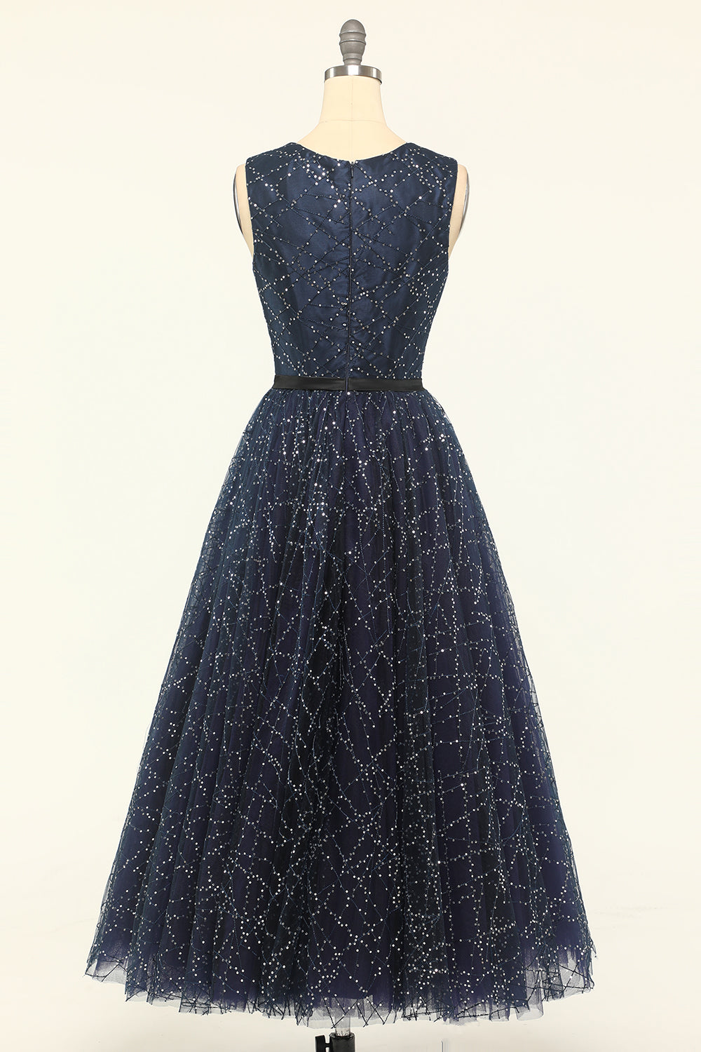 Glitter Navy Tulle Formal Party Dress